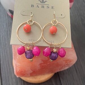 Studio Barse Gold Hoop Earrings with Coral, Hot Pink & Purple Beads